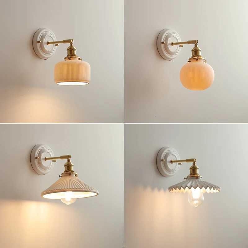 Lâmpada de parede iwhd cerâmica branca moderna lâmpada de parede beisde quarto sala estar banheiro espelho luz cobre estilo japonês nórdico wandlamp led