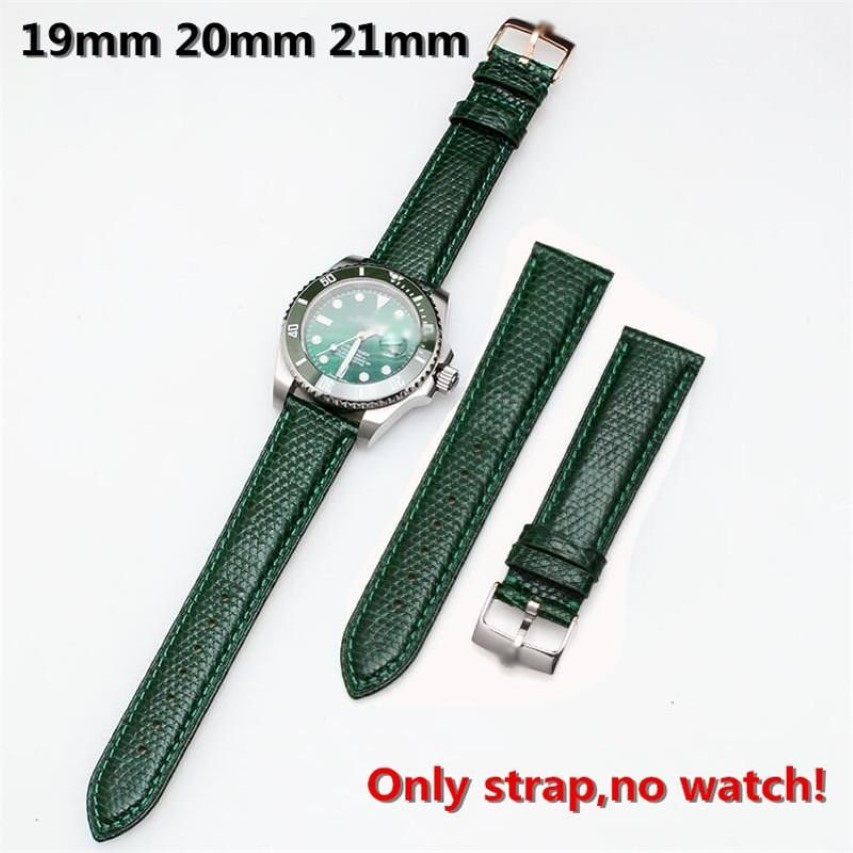 Uhrenarmbänder Hohe Qualität 19mm 20mm 21mm Echtes Leder ArmbandPin Schnalle Grünes Eidechsenarmband für RX Submarin Er Day-Date313u