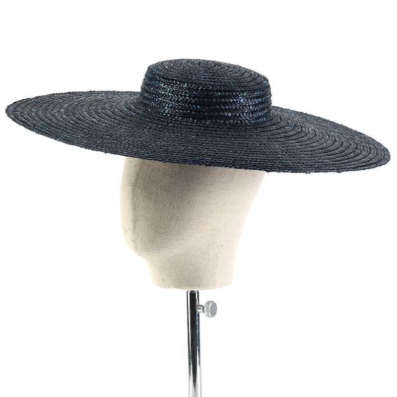 Breda grälhattar hink hattar 15 cm bred grim halmhatt platt topp sommarstrandhattar för kvinnor band båt hatt sun hatt grå svart röd rosa blå med hakband j240305