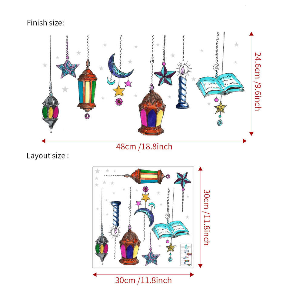 새로운 아이드 무바라크 문 스타 랜턴 스티커 카림 벽 창문 데칼 무슬림 이슬람 장식 라마단 홈 장식