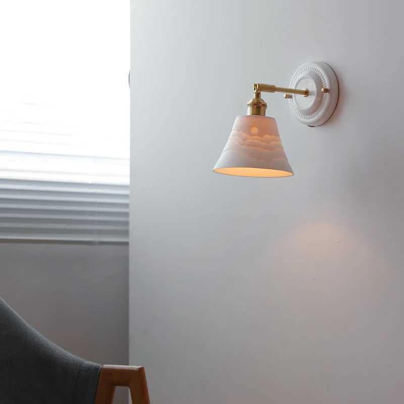 Lâmpada de parede iwhd cerâmica branca moderna lâmpada de parede beisde quarto sala estar banheiro espelho luz cobre estilo japonês nórdico wandlamp led