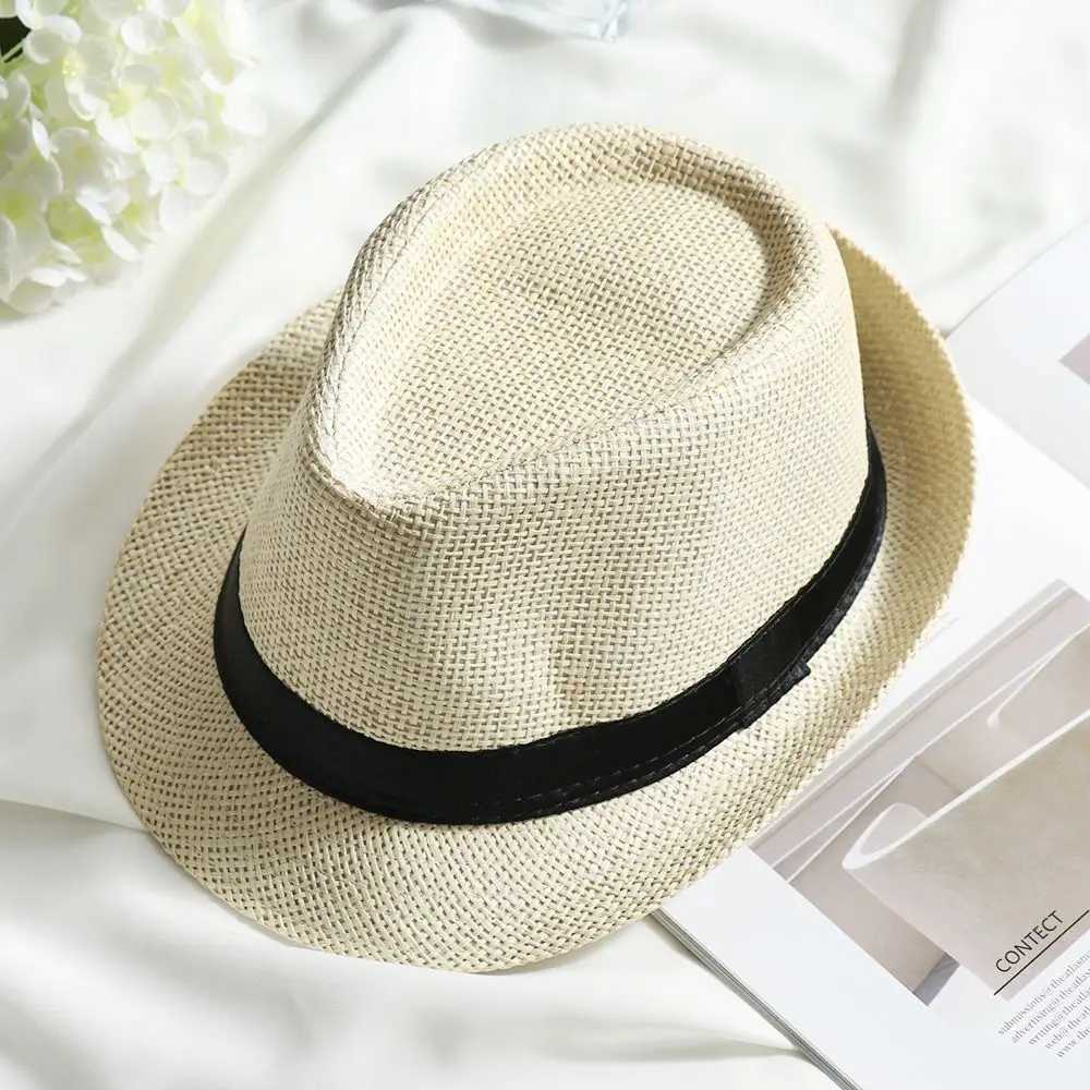 Wide Brim Hats Bucket Hats Unisex Fashion Beach Sun Hat Summer Wide Brim Straw Panama Hat Casual Jazz Dress Hat Cowboy Fedora Hat Black Gang Hat J240305