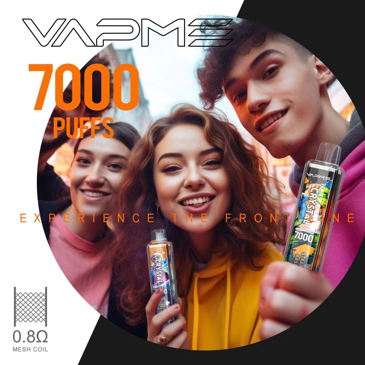 VAPME CRYSTAL 7000 puff Одноразовые испарители Vape Pen 7000 Puff Mesh Coil Электронные сигареты Аккумуляторная батарея емкостью 650 мАч 0% 2% 3% 5% 18 цветов