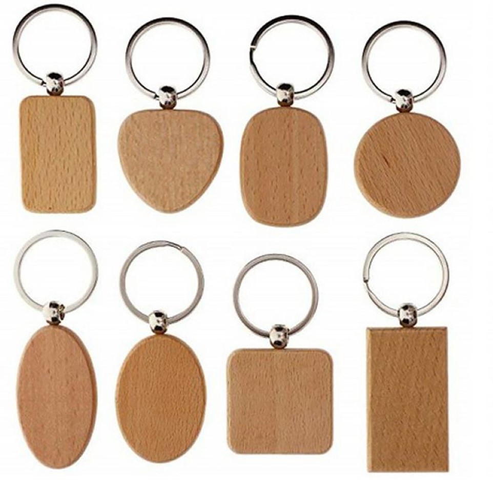 Blank Round Rectangle Heart Wooden Key Chain DIY Customized Wood keyrings Key Tags Gifts Accessories Whole205Q