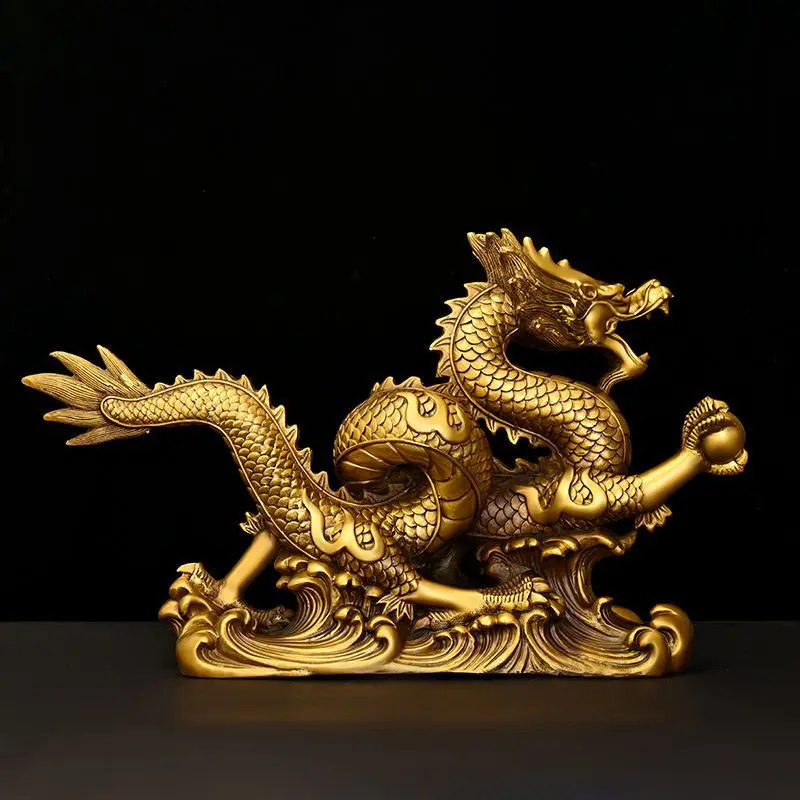 Feng Shui Pure Copper Dragon الحلي المحظوظات الثروة التمييز الهدية للمكاتب المنزلية سطح مكتب الديكور الحرف 240223