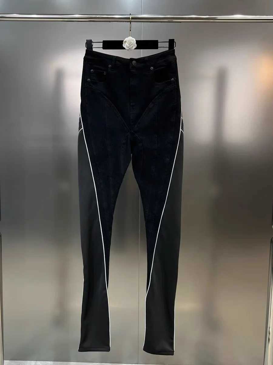 Jeans da donna PREPOMP 2023 Autunno Nuovo arrivo Colore di contrasto riflettente a righe denim nero Pantaloni a matita Donna Jeans slim GL850 J240305