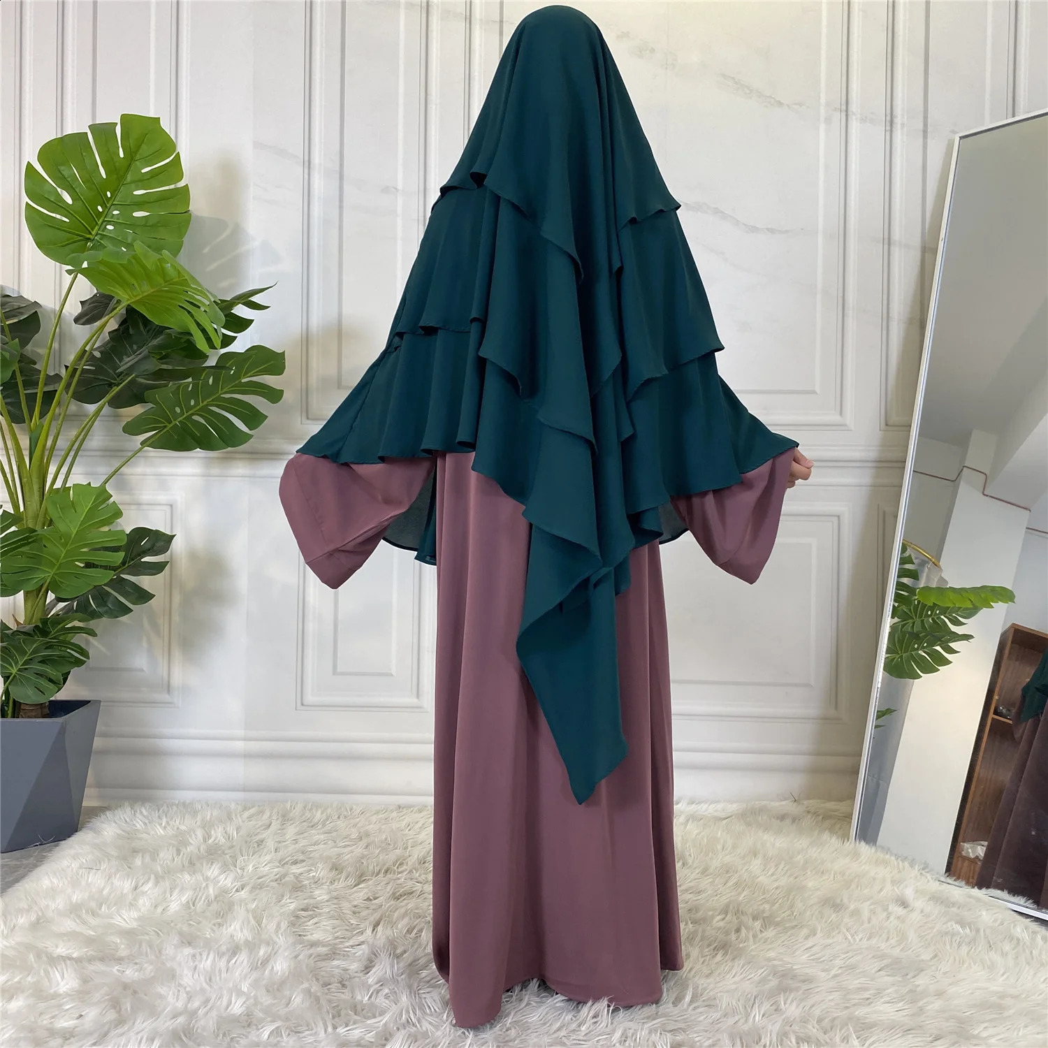 Hijab Khimar 4 couches Ramdan Eid vêtement de prière plaine musulman Long foulard Hijabs pour femme islamique saoudien Turquie Niqab Djellaba 240301