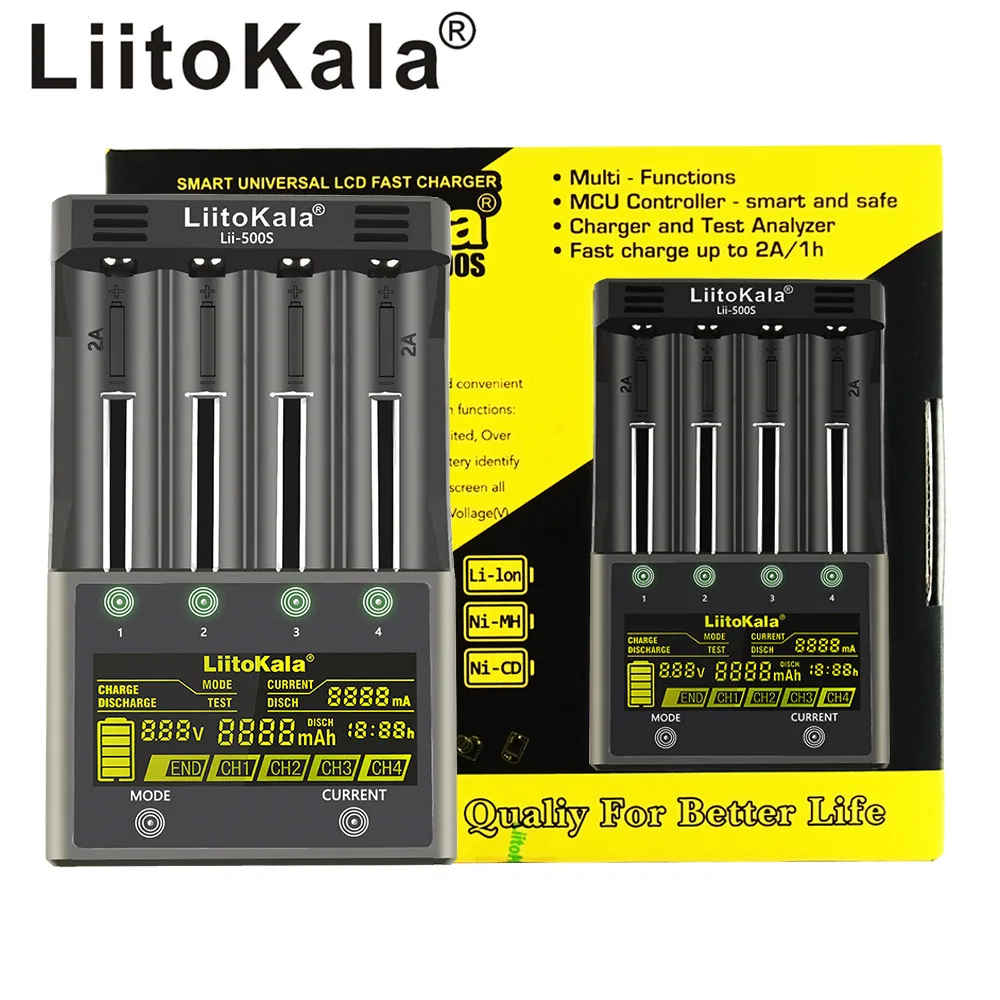 Liitokala Lii-PD2 Lii-PD4 LII-S8 LII-500 LII-600 LII-PL2 Batteriladdare för 18650 26650 21700 AA AAA 3.7V Lithium NIMH-batteri