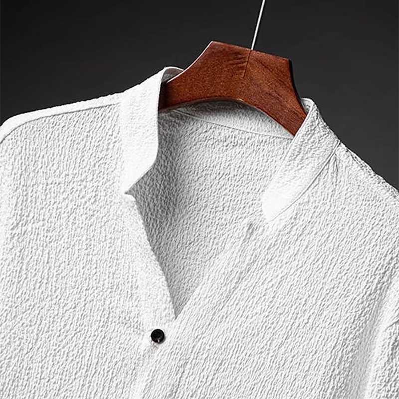 Fatos masculinos casual v pescoço camisa mens duas peças conjunto de algodão linho tops e calças roupas ternos para homens verão lazer puro cor praia conjuntos j240305