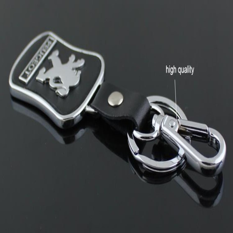 Top Fashion Car keychain For Peugeot Metal Leather Keyring Key Chain ring Llaveros Chaveiro Car Emblem key holder269S