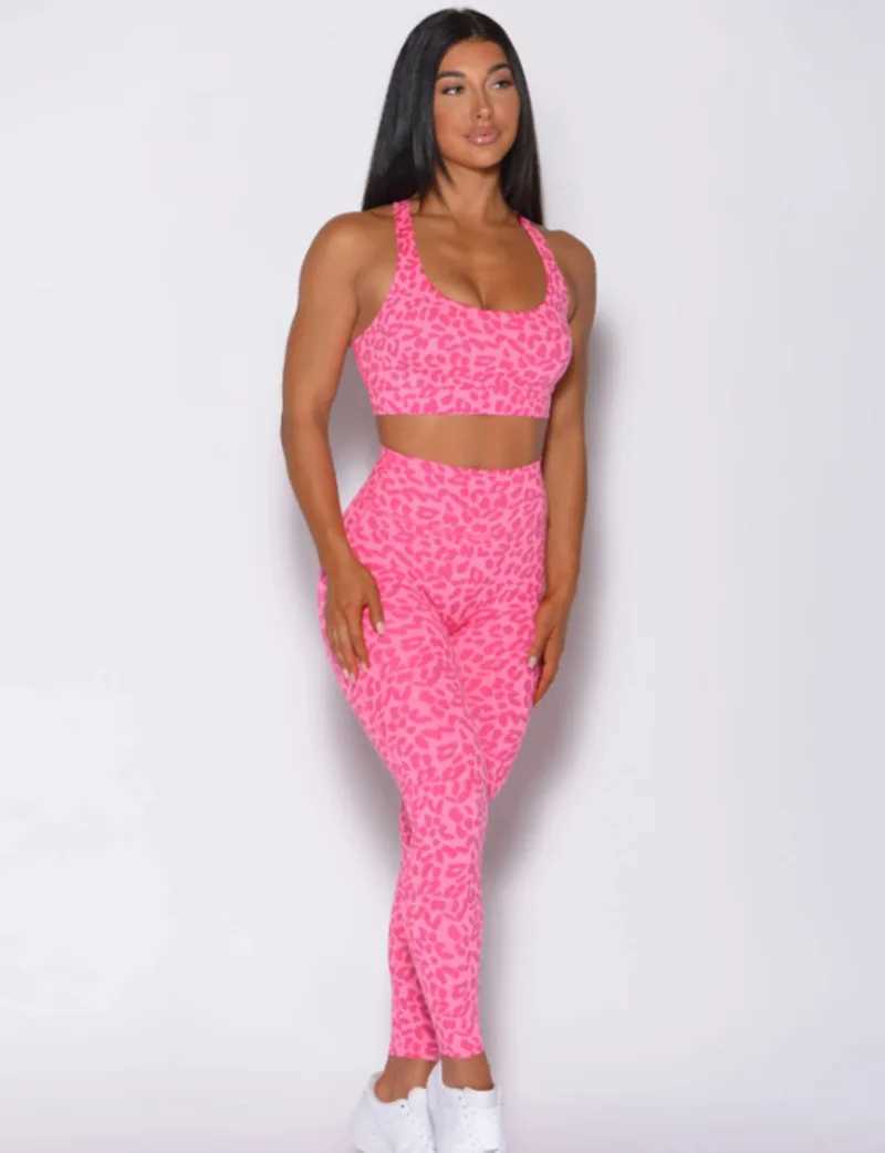 Damen-Trainingsanzüge Cuties 2-teiliges Yoga-Set mit Leopardenmuster, Damen-Sport-BH, Bein-Fitness-Set, Damen-Fitnessstudio-Übungsset J240305