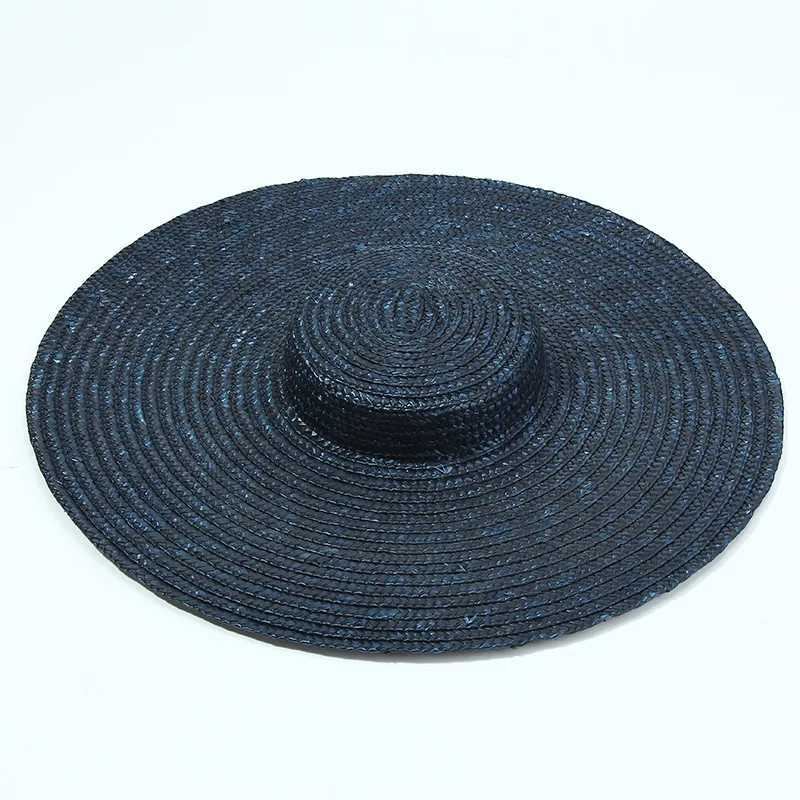 Chapeaux à larges bords Chapeaux de seau Chapeau de paille à bord large de 15 cm Chapeaux de plage d'été à dessus plat pour femmes Chapeau de canotier en ruban Chapeau de soleil Gris Noir Rouge Rose Bleu avec mentonnière J240305