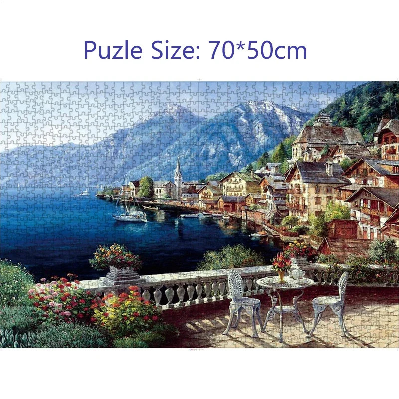 75 * 50cm adult paper puzzle beautiful Australian town landscape painting stress relief toy Christmas gift 240305