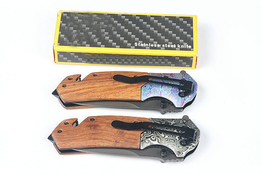 Neues BR X83 Assisted Flipper Klappmesser, 440C Titanbeschichtung, Drop-Point-Klinge aus Holz mit 3D-Stahlkopfgriff, EDC-Taschenmesser mit Einzelhandelsverpackung