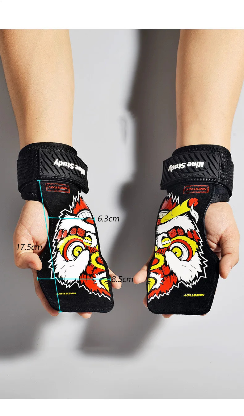 Lion Dance Design Cowhide Gym Gloves Grips AntiSkid Weight Lifting Grip Pads Deadlifts Workout Fitness Pull ups Bracer 240227