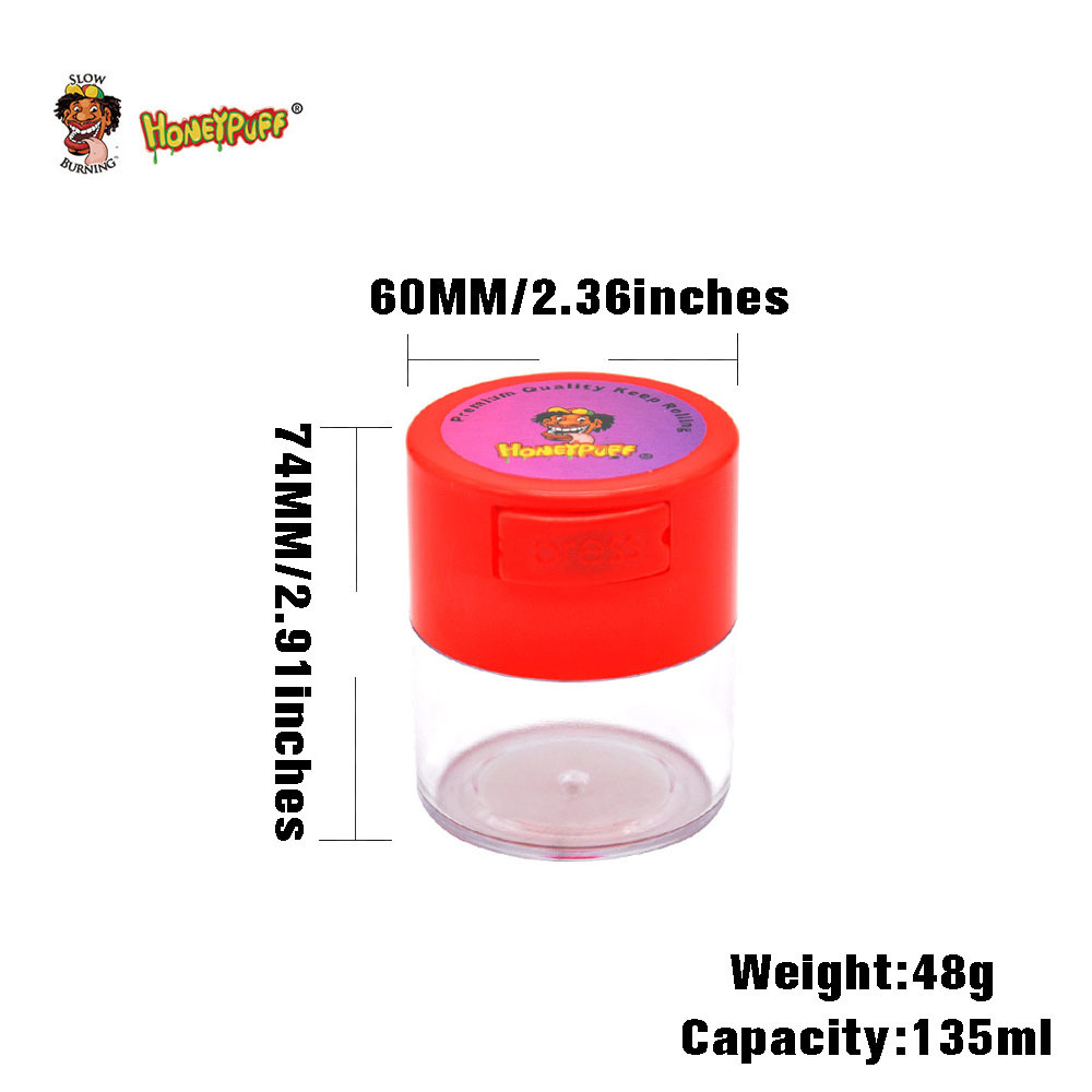 Honeypuff Premium Acrylic Airtight Multi-Use Vacuum Seal Portable Stash Jar förvaringsbehållare 60 ml 135 ml för torrt kaffe tobak och örter förvaringsfodral Nytt