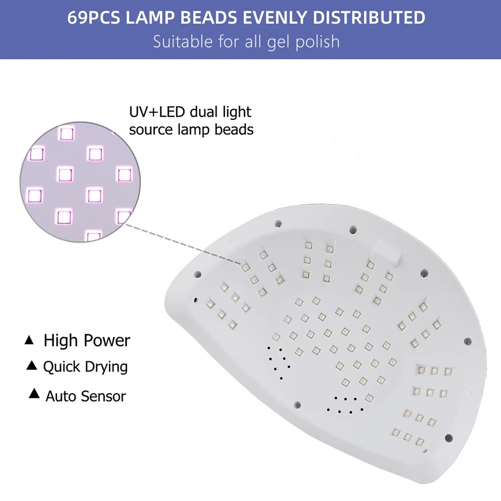 Secador de unhas 69LED Lâmpada UV LED para unhas usada para curar esmalte de gel completo com sensor de movimento ferramentas e equipamentos profissionais de salão de beleza 240305
