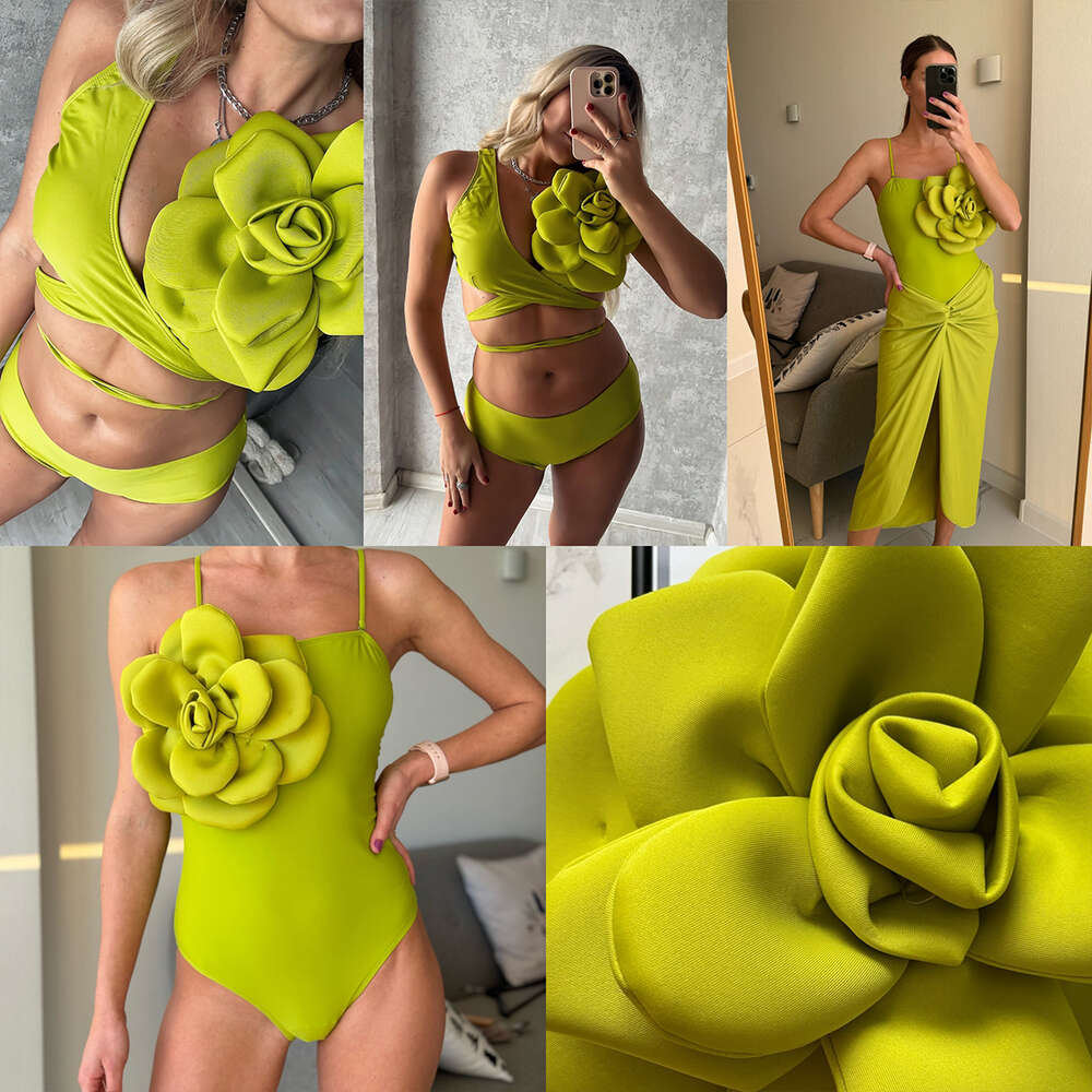 2024 3D Bloem Bikini Set met Cover Up Badpak Vrouwen Sexy Bloemen Badmode Hoge Taille Monokini Desire Bodysuit Badpak