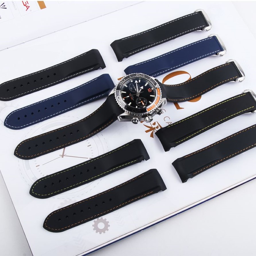 Cinturini orologi 20mm 22mm Arancione Nero Blu Cinturini in gomma siliconica impermeabile Bracciale con fibbia Omega Planet Ocean T292P