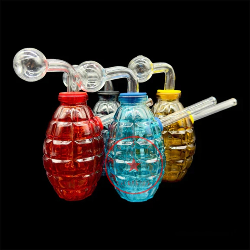 Newest Colorful Glass Hookah Shisha Smoking Waterpipe Banger Bubbler Pipe Portable Innovative Grenade Shape Oil Rigs Burner Cigarette Bong Holder