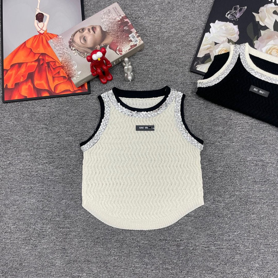 Women's Designer Tank Top Summer Fashion Sleeveless T-shirt Neckline Sequin Letter Print