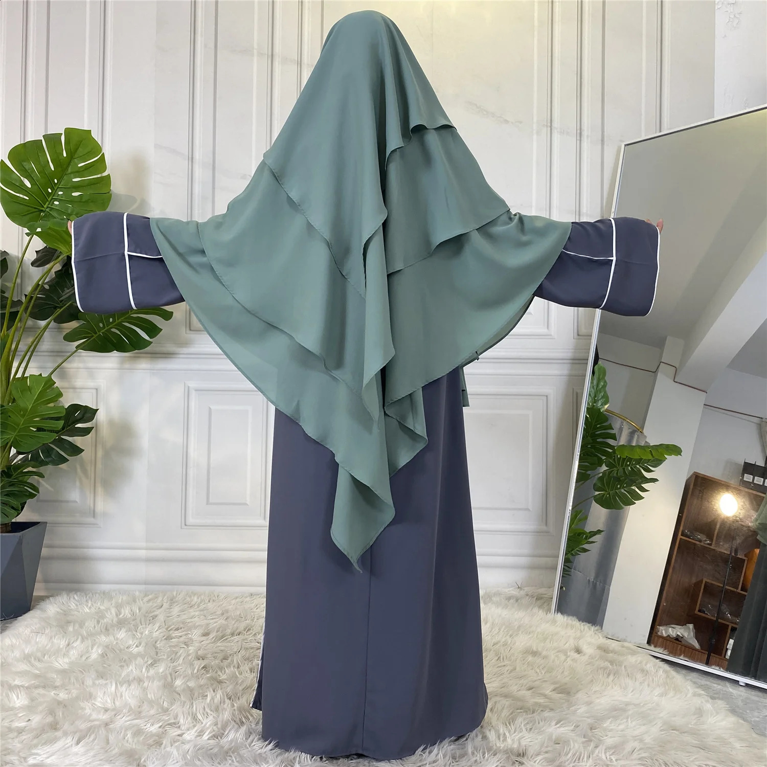 Hijab Khimar 4 couches Ramdan Eid vêtement de prière plaine musulman Long foulard Hijabs pour femme islamique saoudien Turquie Niqab Djellaba 240301