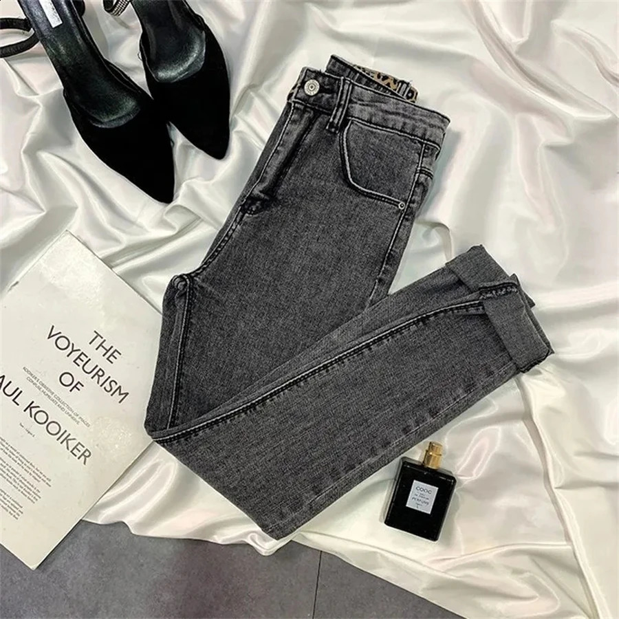 Klassische Hohe Taille Leopardenmuster Dünne Bleistift Denim Hosen Frühling Herbst Schlank Stretch Streetwear Frauen Knöchellange Jeans 240227