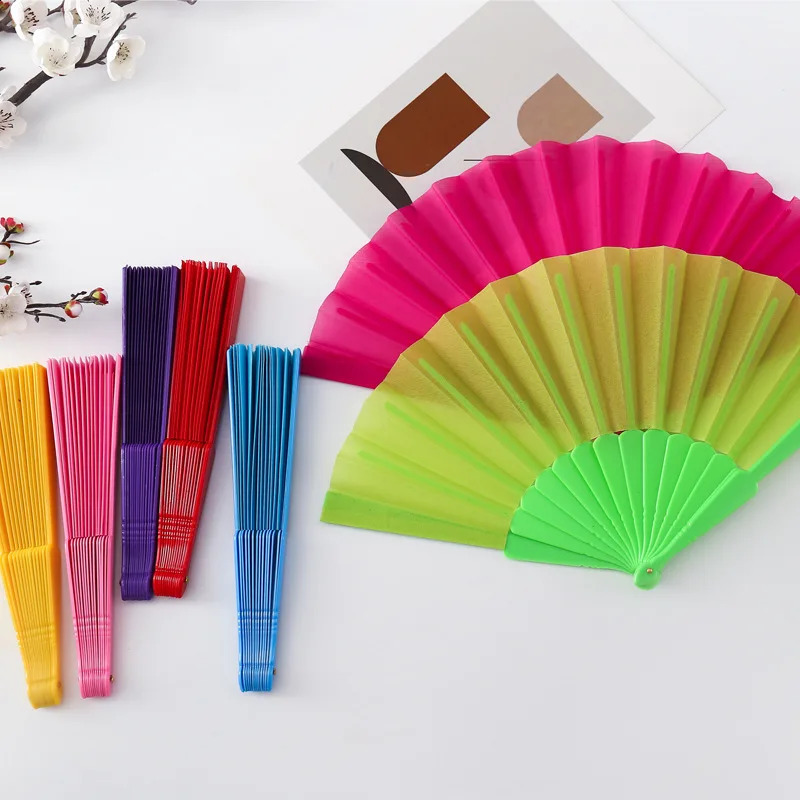 Plastic Bone Fan Chinese Style Dance Fan Solid Color Tai Chi Plain Pattern Morning Exercise Craft New Retro Chinese Folding Fan DIY 240305
