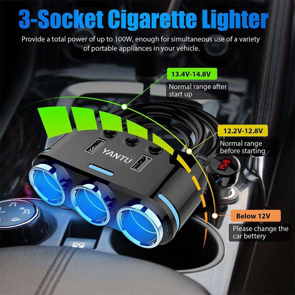 Allume-cigare double chargeur USB 12V, adaptateur séparateur de voiture avec interrupteurs indépendants, affichage de tension LED, nouveau