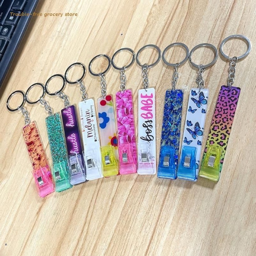 Keychains Creative Purse Clip Card Puller Key Chain Pretty Nails Tool Debit Grabber251B