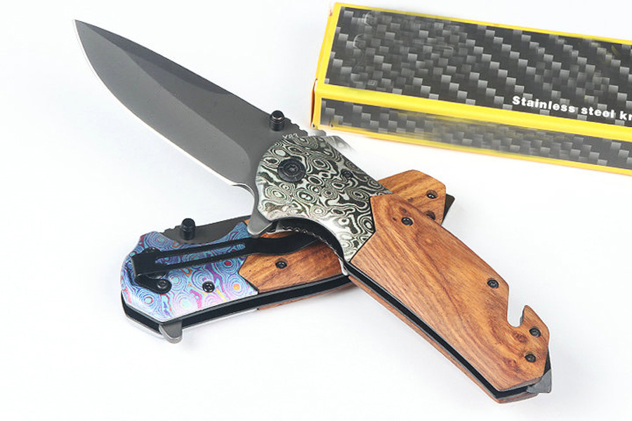 Neues BR X83 Assisted Flipper Klappmesser, 440C Titanbeschichtung, Drop-Point-Klinge aus Holz mit 3D-Stahlkopfgriff, EDC-Taschenmesser mit Einzelhandelsverpackung