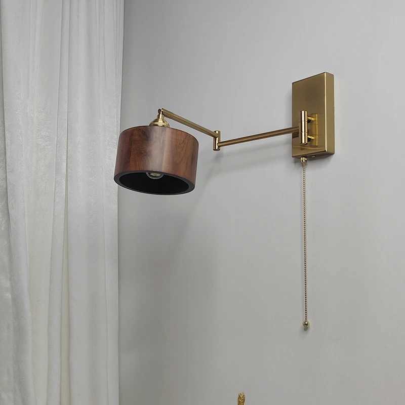 Lâmpada de parede iwhd interruptor de corrente led luminárias de parede arandela esquerda direita girar para cima e para baixo quarto ao lado da lâmpada de madeira moderna wandlamp