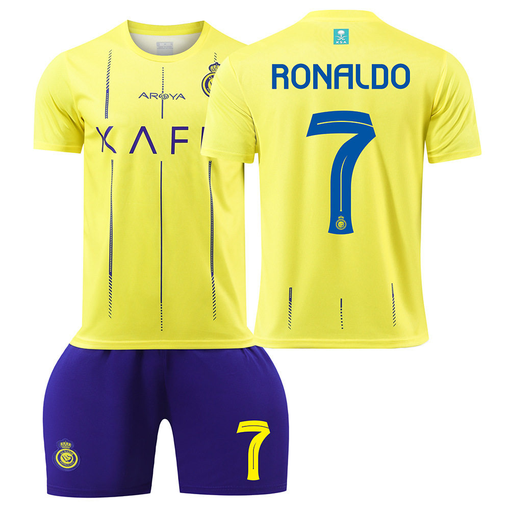 2324 Riyadh Victory Voetbaluniform nr. 7 Cristiano Ronaldo-shirt 10 Manen pakken voor volwassen kinderen, heren en dames