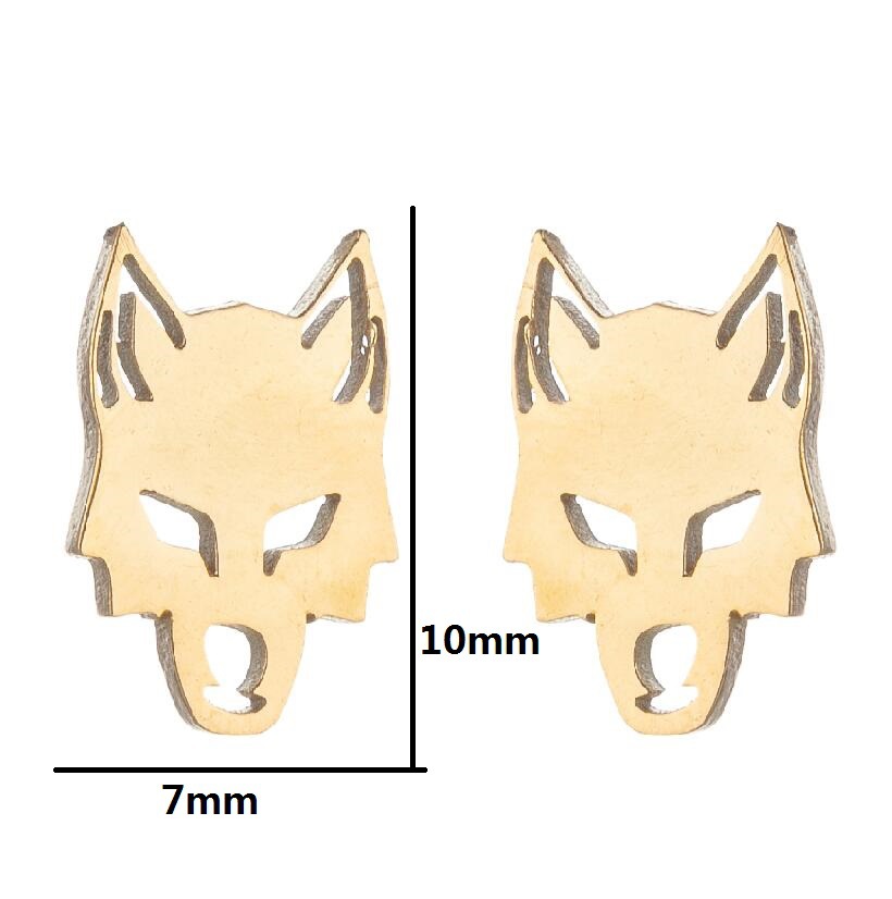 Punk Gothic Stainless Steel Wolf Earrings for Women Men Minimalist Ear Studs Small Animal Pendientes Gift Wholesale Jewelry