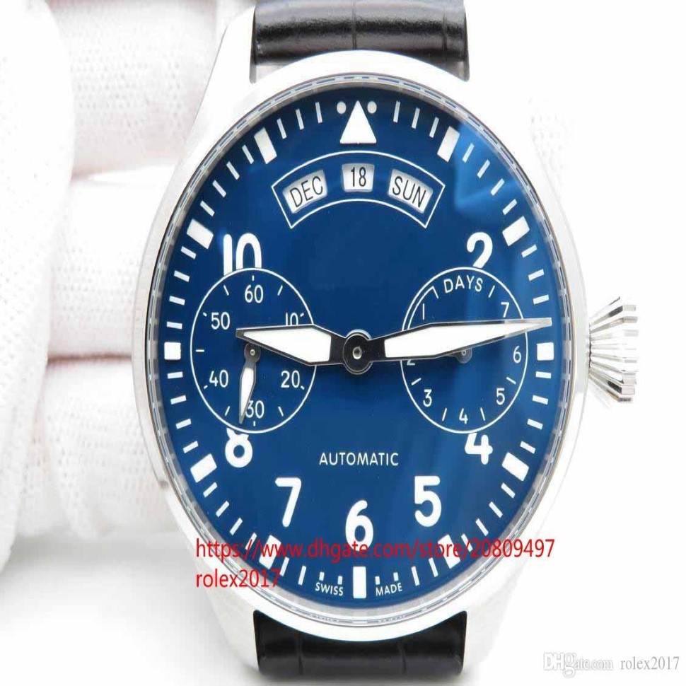 Mens Edition Big Pilot 52850 Blue Dial With Siffer Markers Power Reserve Black Leather Automatic Reserve Indicator Watches179x