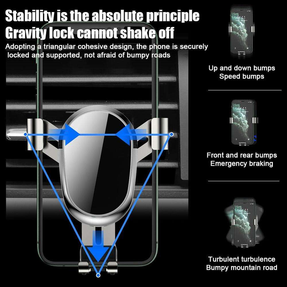 Ny 2023 uppgraderad Gravity Mount Holder Car Air Vent Clip Telefon Standfri för iPhone Samsung mer