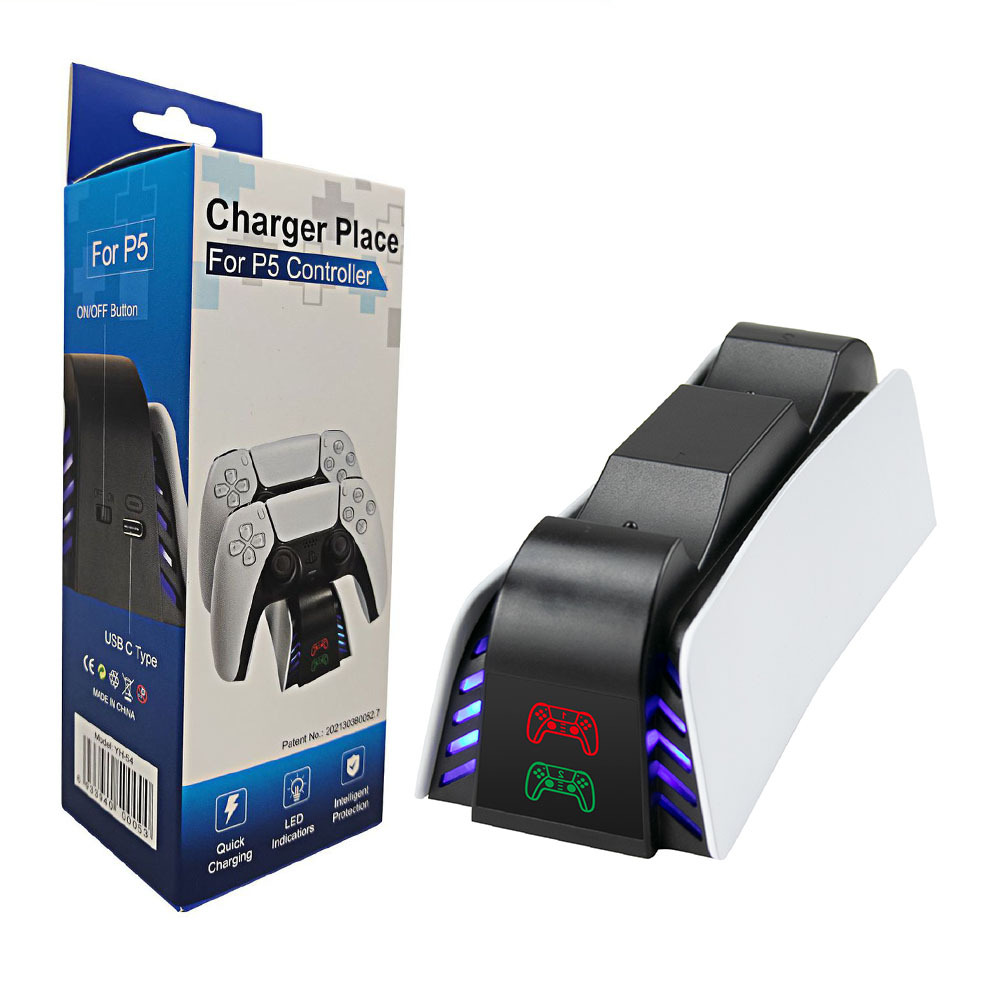 PS5 Dual Fast-Charging Dock - Safe, Quick DualSense Controller Charger with LED Indicator and Compact Design