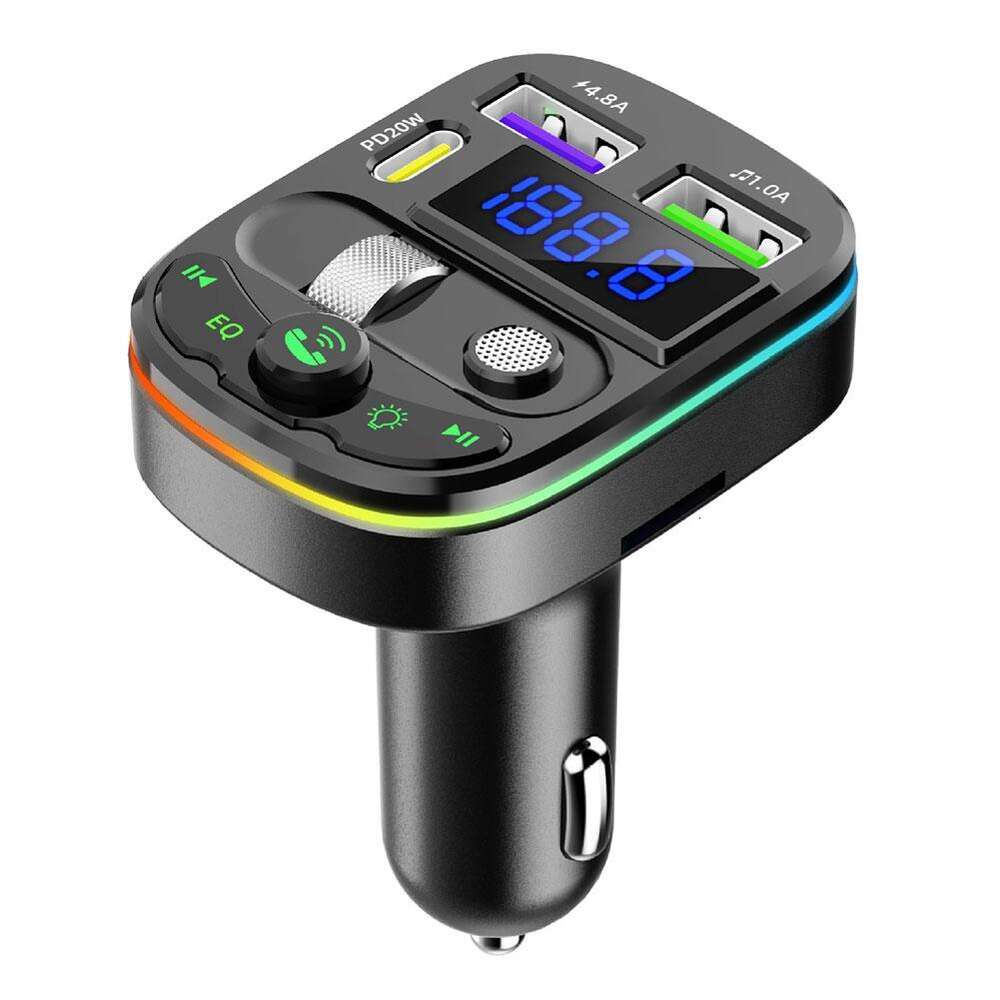 Nouveau transmetteur FM PD type-c double USB 3.1A, chargeur rapide, modulateur de lumière Bluetooth coloré 5.3, mains libres, lecteur Mp3 d'ambiance pour voiture N1d6