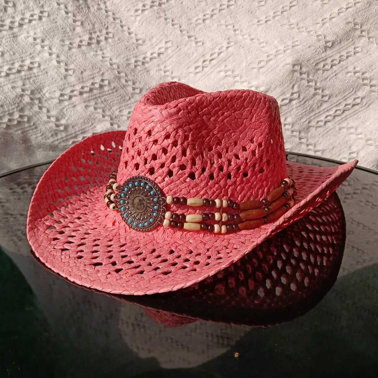 Hüte mit breiter Krempe, Eimerhüte, Cowboy-Strohhut, handgefertigt, hohl, für Herren und Damen, Sommer, Sonnenschutz, Strandhut, Reise, Western-Cowboy-Strohhut, Bikini, J240305