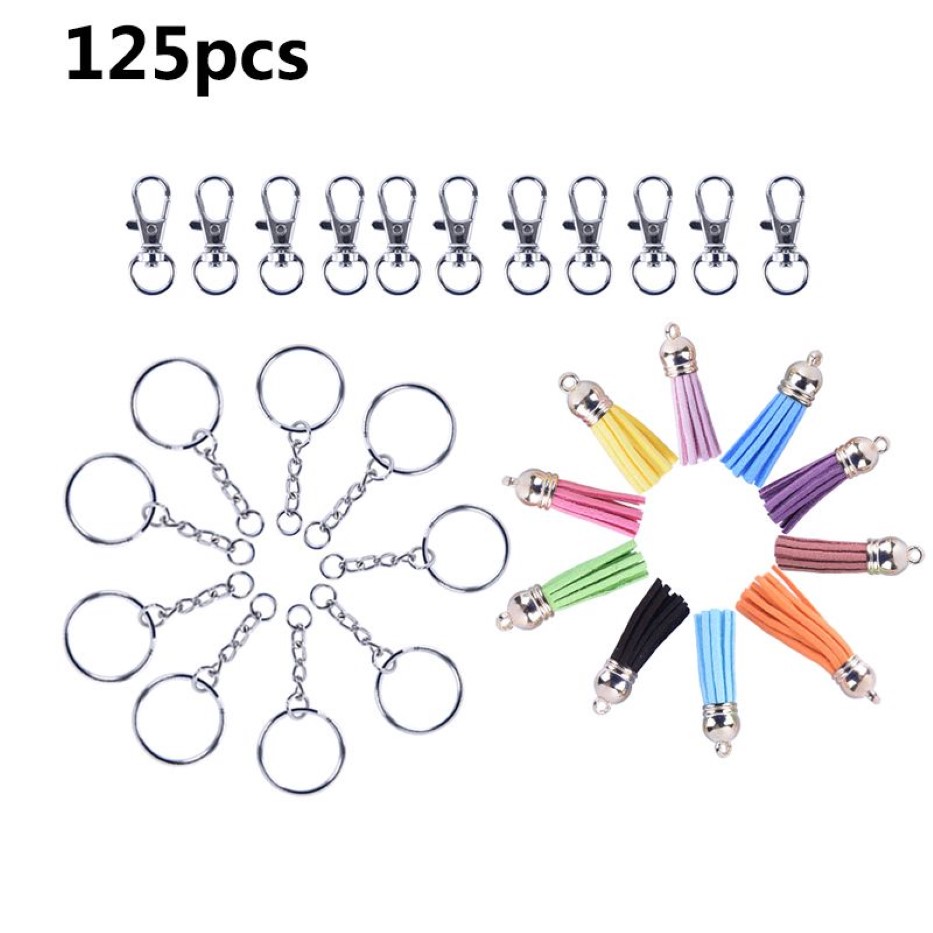 125 stks set legering sleutelhangers kwastje bulk sleutelhangers sleutelhangers voor diy ambachten sieraden material3089