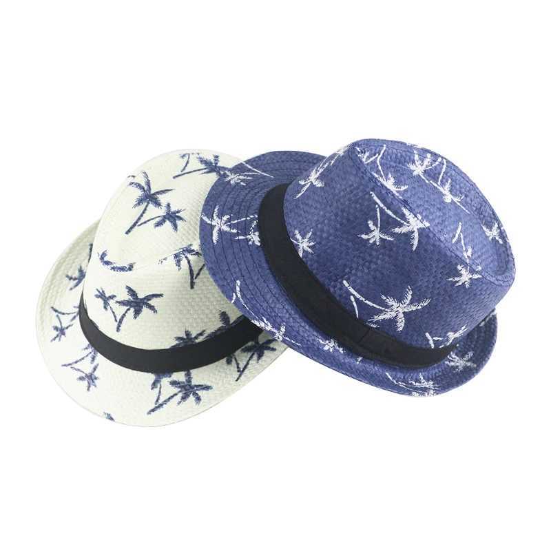 Sombreros de ala ancha Sombreros de cubo Sombrero de paja para niños de verano Sombrero de bebé impreso Niño para niños Panamá Sombrero de jazz Sombrero de playa para sol al aire libre J240305