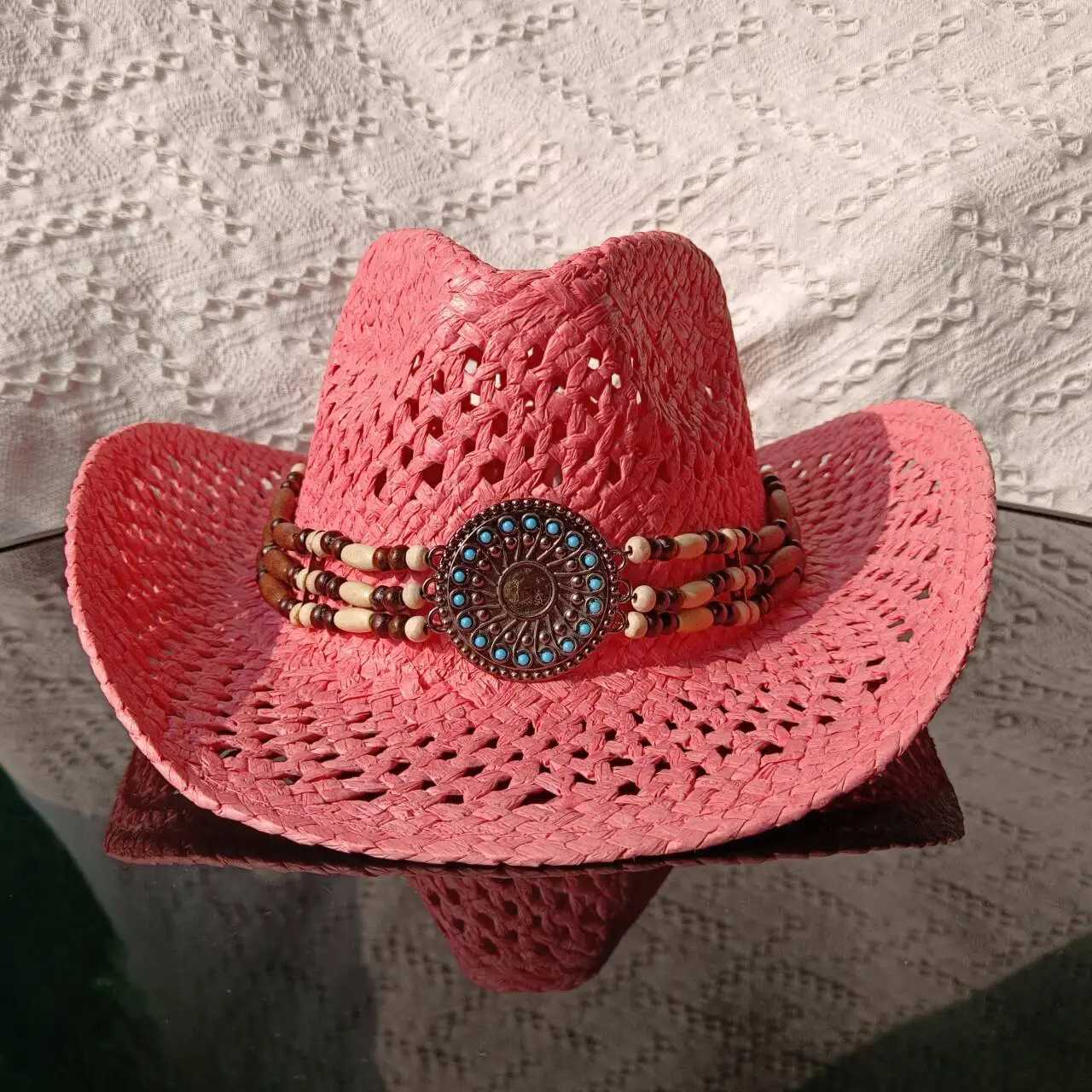 Cappelli a tesa larga Cappelli a secchiello Cappello da cowboy in paglia Fatto a mano Hollow Uomo e donna Protezione solare estiva Cappello da spiaggia Viaggio Cappello da cowboy occidentale in paglia Bikini J240305