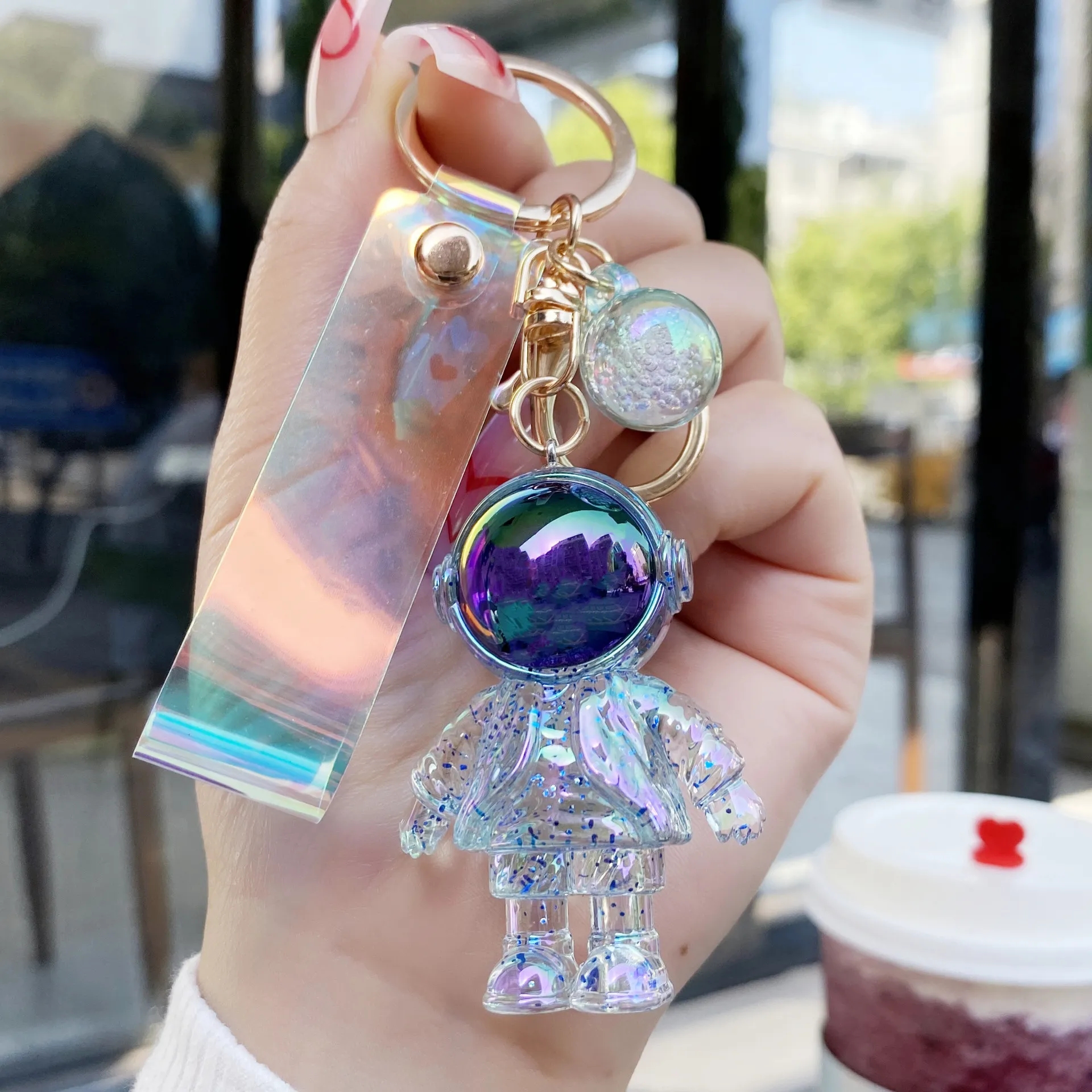 acrylic crystal Keychains astronaut astronaut key chain creative car bag transparent pendant