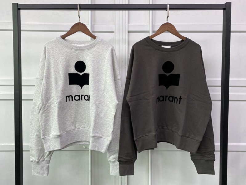 Felpa nuova classica di Isabels Marants stampa floccata Felpe con cappuccio firmate maglione pullover girocollo in cotone bianco e nero