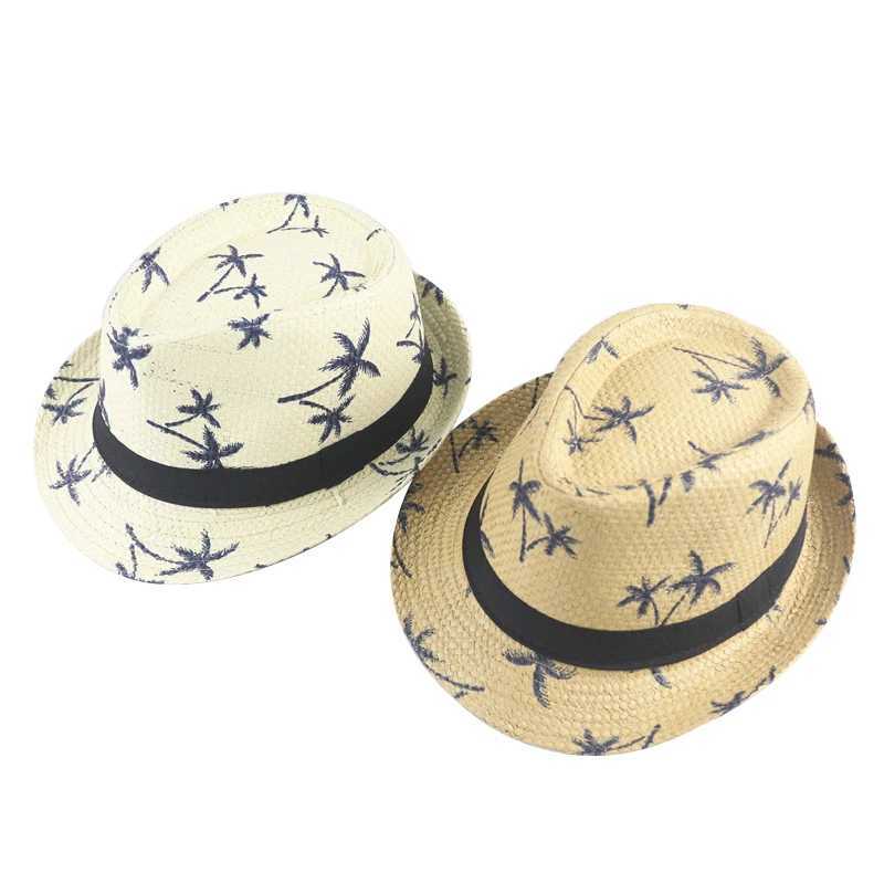 Sombreros de ala ancha Sombreros de cubo Sombrero de paja para niños de verano Sombrero de bebé impreso Niño para niños Panamá Sombrero de jazz Sombrero de playa para sol al aire libre J240305