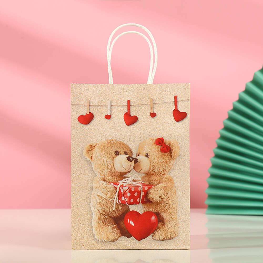 Nouveau 4 pièces dessin animé ours motif papier Kraft amour coeur faveurs de mariage sacs paquet saint valentin cadeau Bos fête bonbons sacs