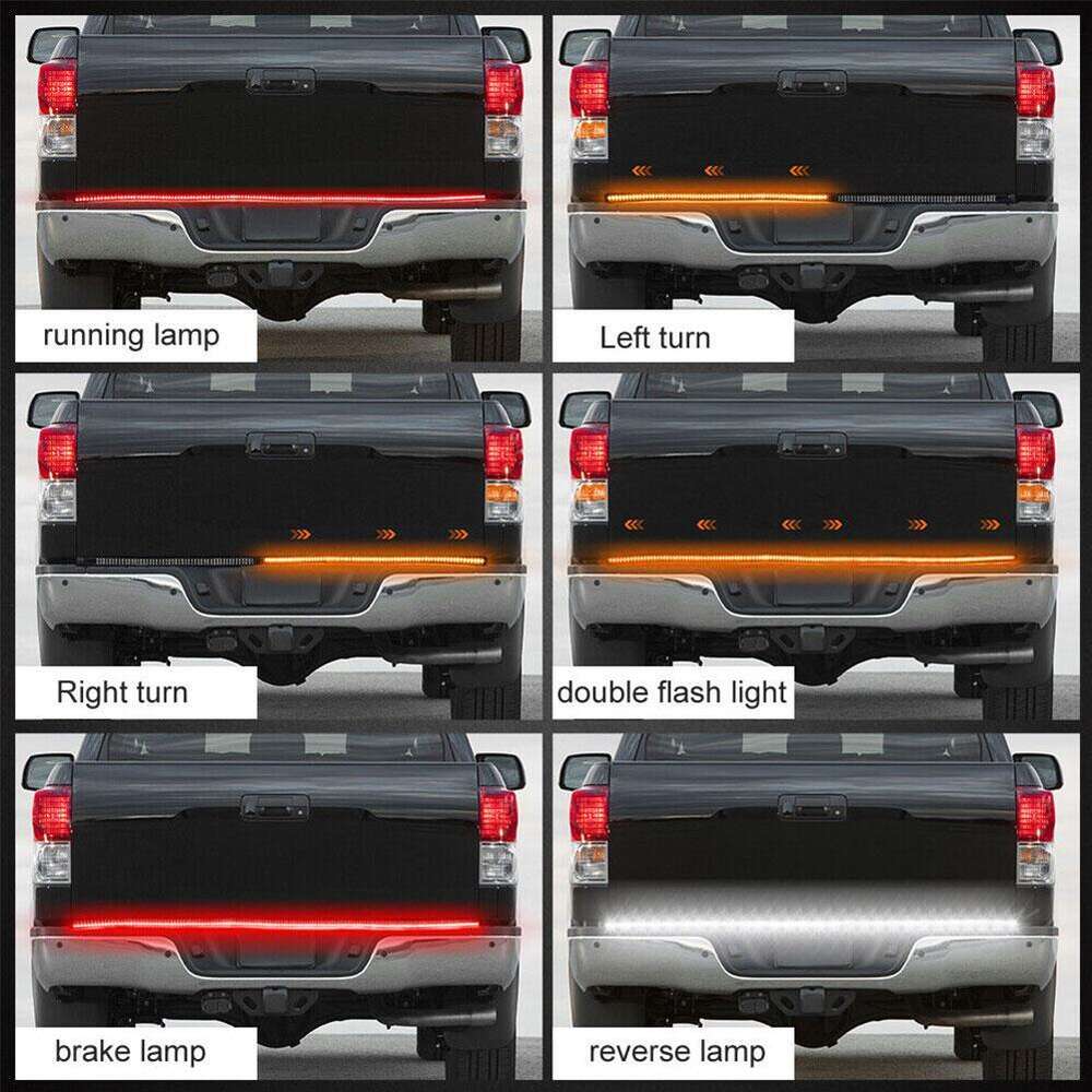 Neue 12 V 60 Zoll Heckklappen-Lichtleiste LED Heckbrems-Backup-Rückwärts-Blinker-Laufleiste für LKW-Ladefläche, Rot, Bernstein, Gelb, Weiß