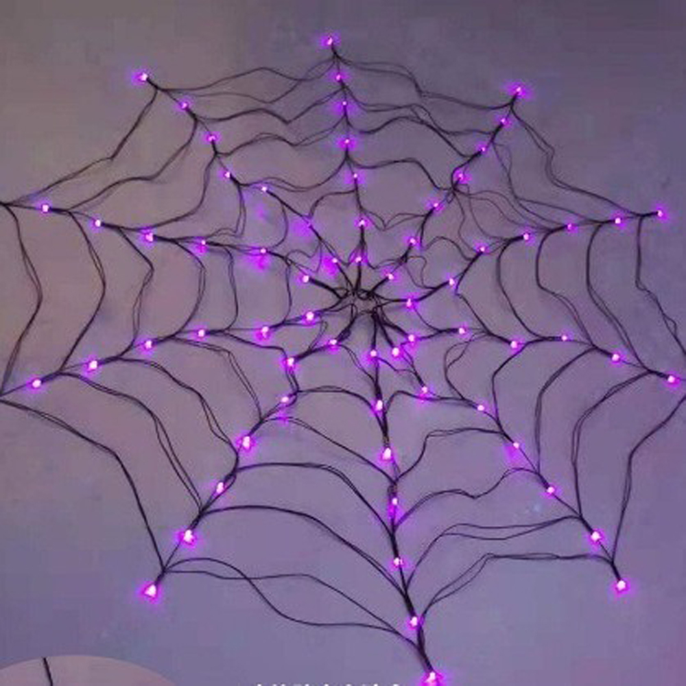 LEDハロウィーンライトスパイダーウェブデコレーションライト8モードリモートコントロールスパイダーネットランプ装飾雰囲気パーティーライト