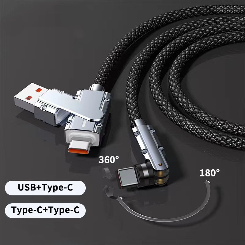 120W Fast Charging USB Type C to USB C Cable 540 Degree Rotate Quick Fast Charge Cord Cable For Samsung S24 S23 A15 Xiaomi 13 Poco 3 IN 1 Data Charge Cable