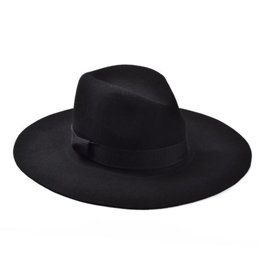 شعرت فتيات عتيقة بالأزياء الكاملة فتيات صوف عريضة فيدورا قبعة سوداء مرنة Cloche Cowboy Hat للرجال والنساء Shippin234e